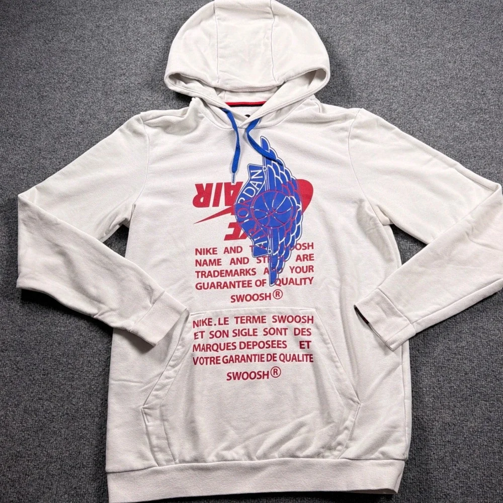 Nike Jordan Hoodie Men Medium White Graphic Pullover Air Wings Swoosh Jumpman